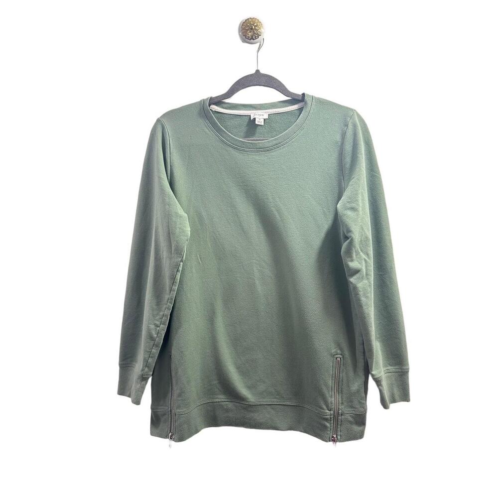 J.Crew Sweatshirt Womans Size Small Sage Green Long Sleeve Crew Neck Zippers